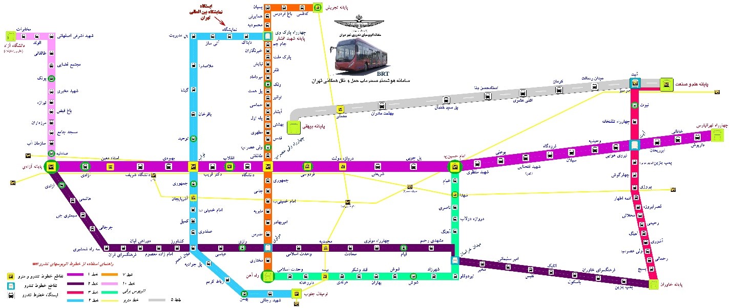 نقشه اتوبوس های تندرو به نمایشگاه بین المللی تهران
